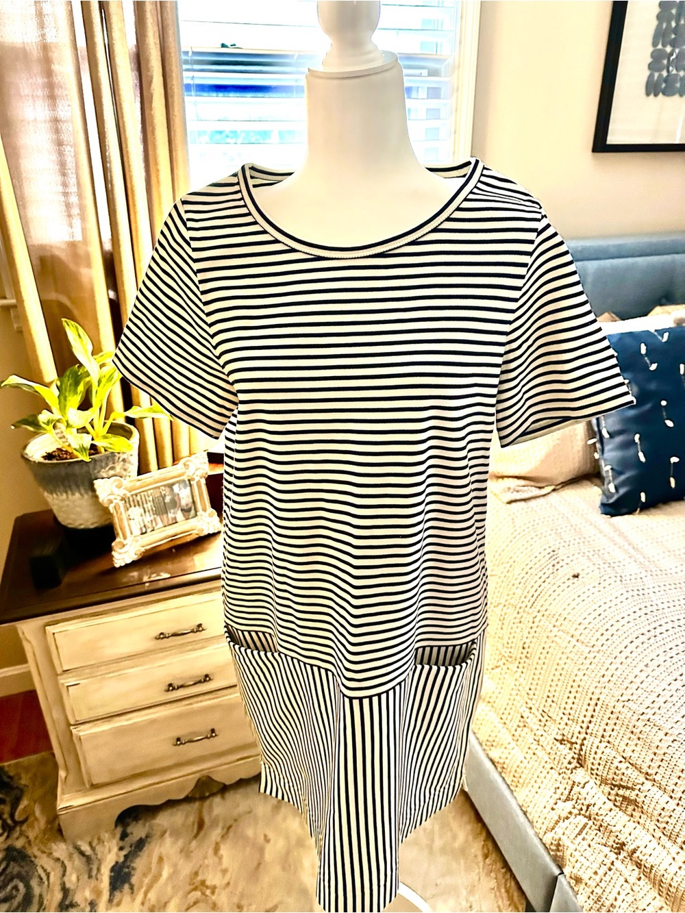 Madewell Black & White Striped Midi Dress